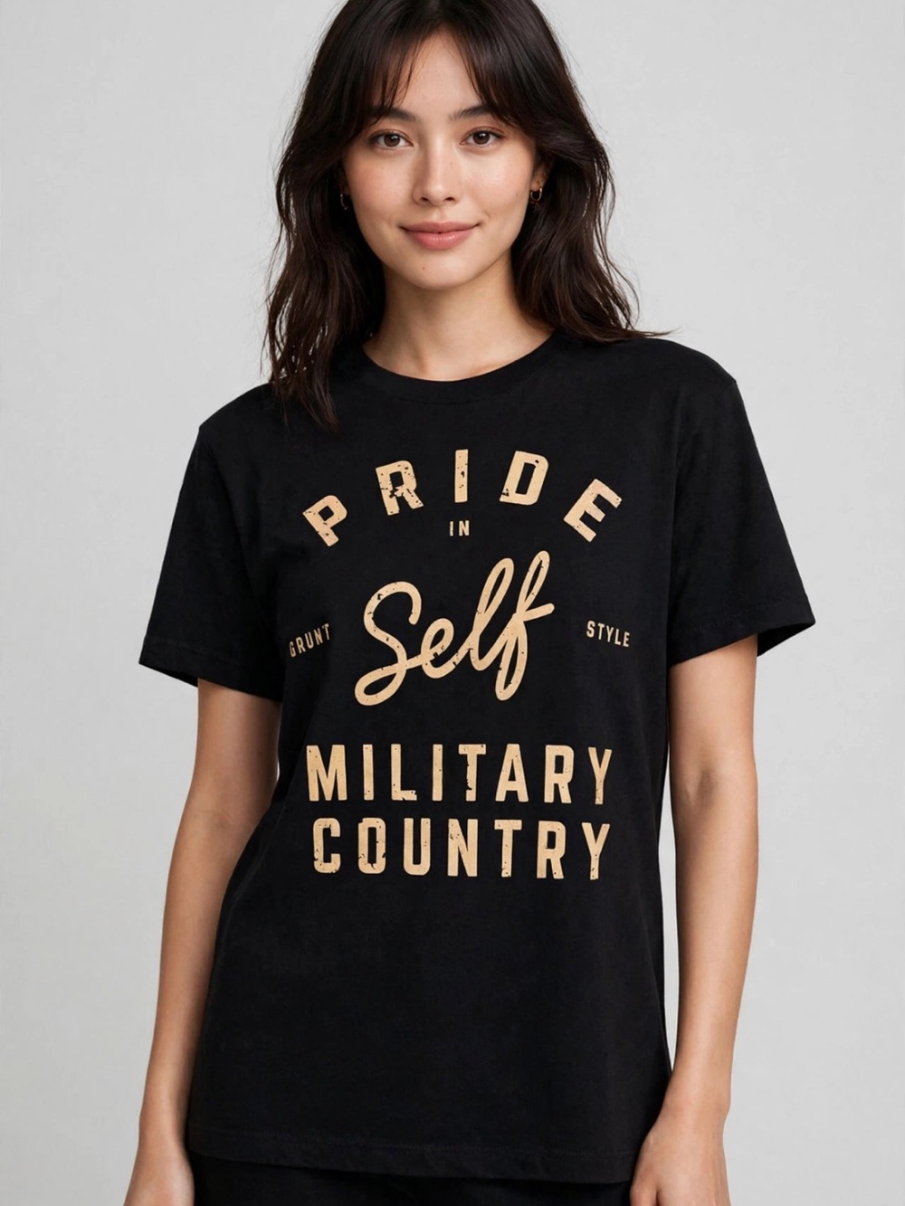 Grunt Style Black Tee with Cream Flag Graphic